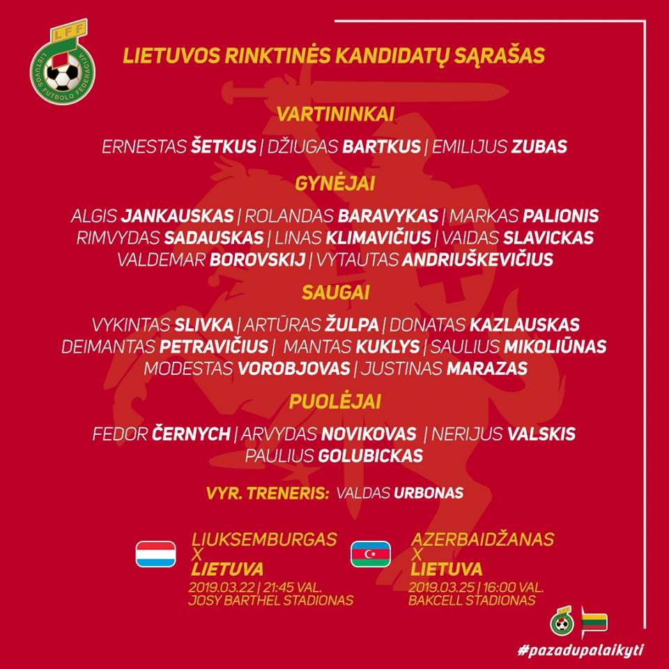 V. Urbonas pristatė Lietuvos rinktinės sudėtį